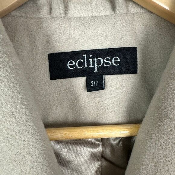 Eclipse Tie Waist Beige Lightweight Satin Lined Pea Coat Jacket Small - Picture 2 of 4